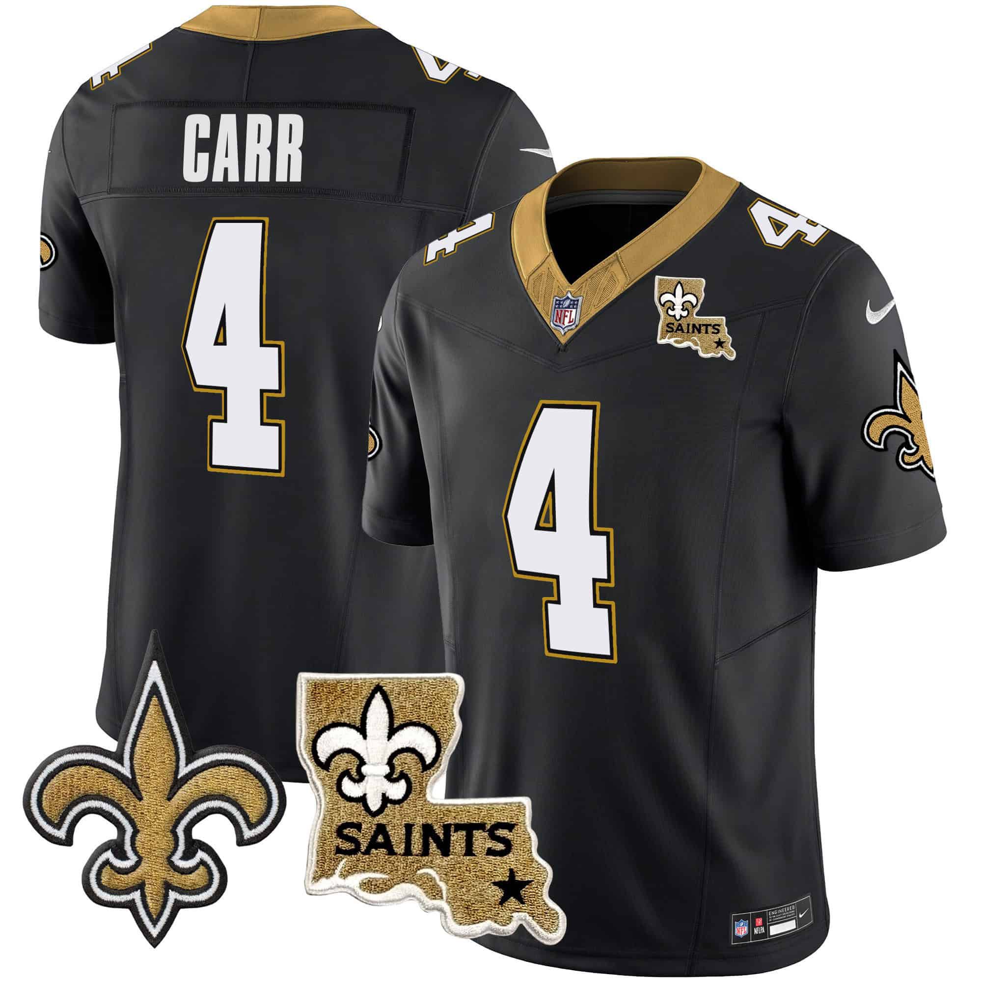 Men New Orleans Saints 4 Carr Black 2024 Nike Vapor Limited NFL Jersey style 1